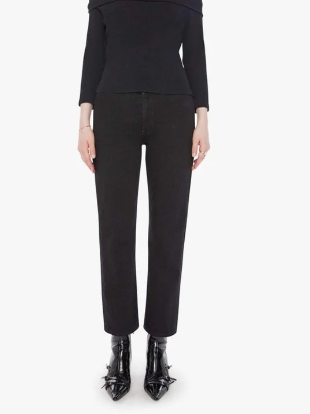 Chloe Fineman x MOTHER The Piston Ankle Cloud 9 Black Jeans Size 27 wide leg